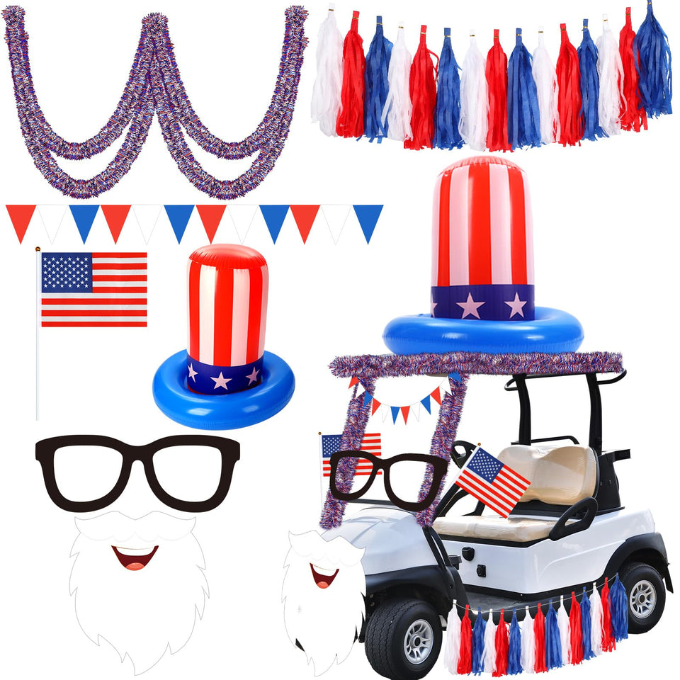 Suncalla inflatable top hat on a golf cart boosts patriotic visibility.