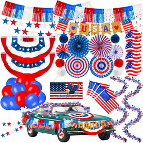 Suncalla 63-Piece kit star ribbon garland adds bright patriotic flair.