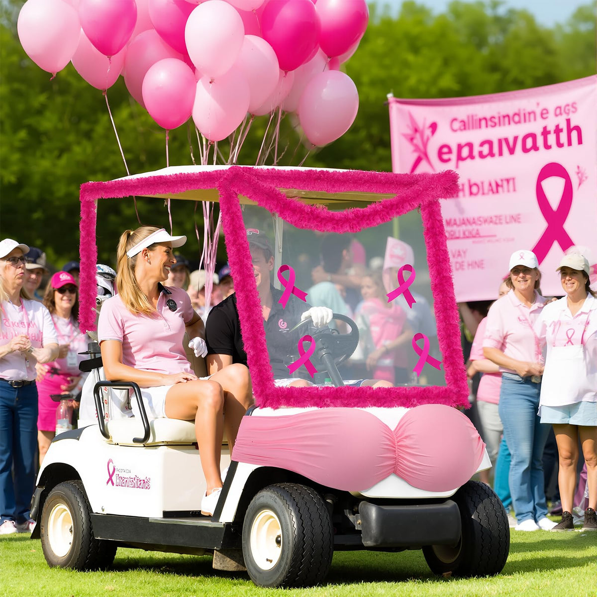 Suncalla large pink bra decoration as the focal point of the cart