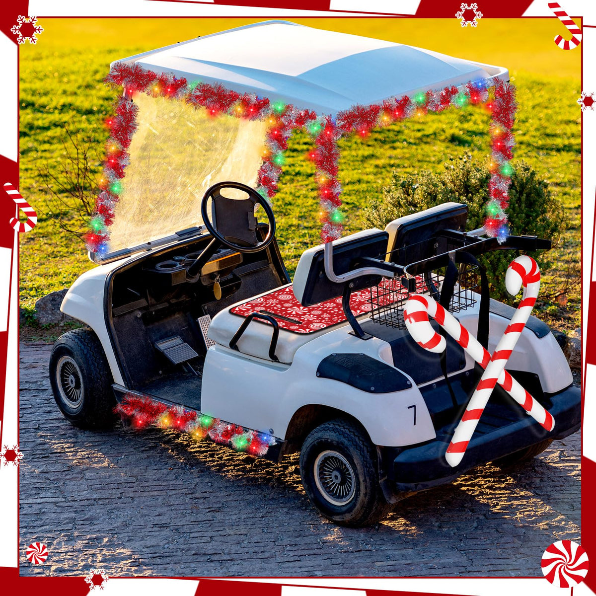 Suncalla candy cane balloons provide playful holiday accents