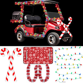Suncalla seat cover on a golf cart for a festive look