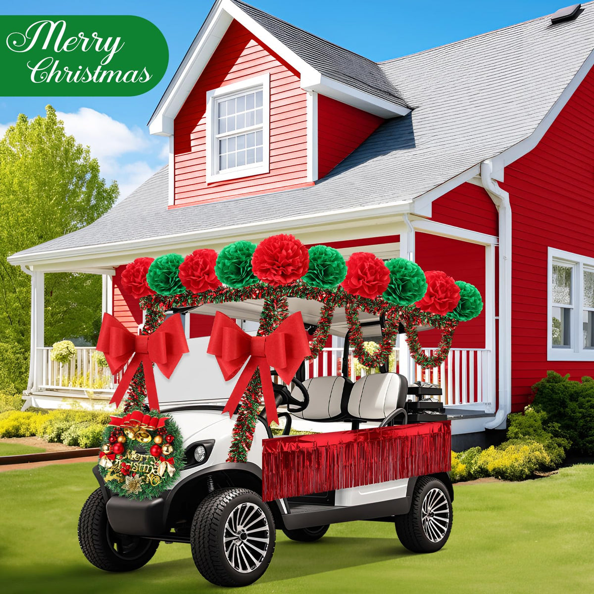 Suncalla wreath 12inch frames the cart with festive charm