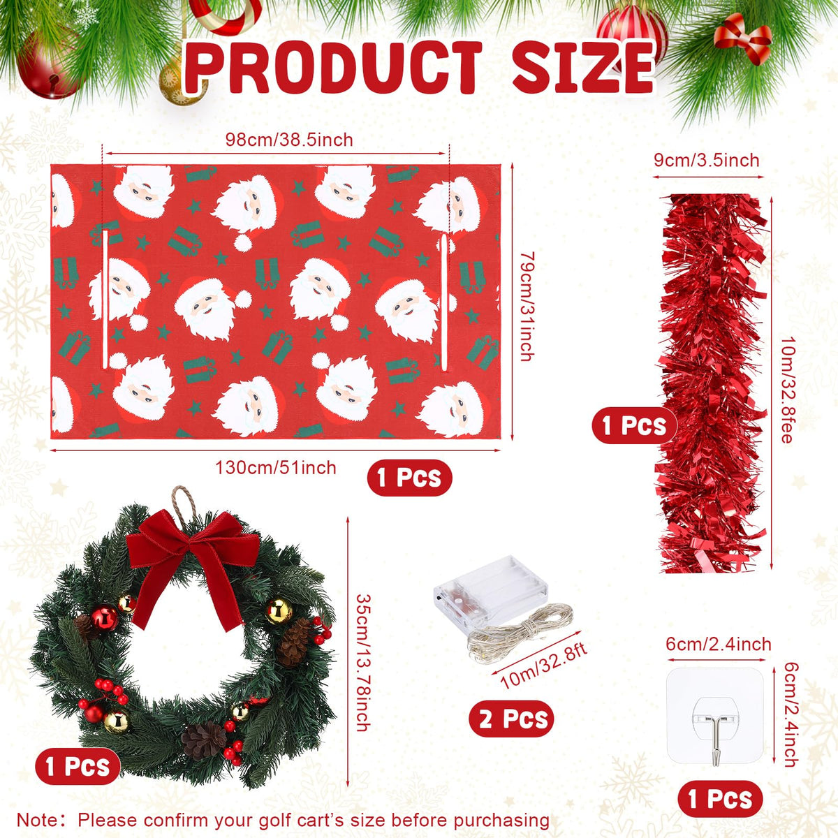 Suncalla Christmas golf cart wreath adds outdoor ready decor
