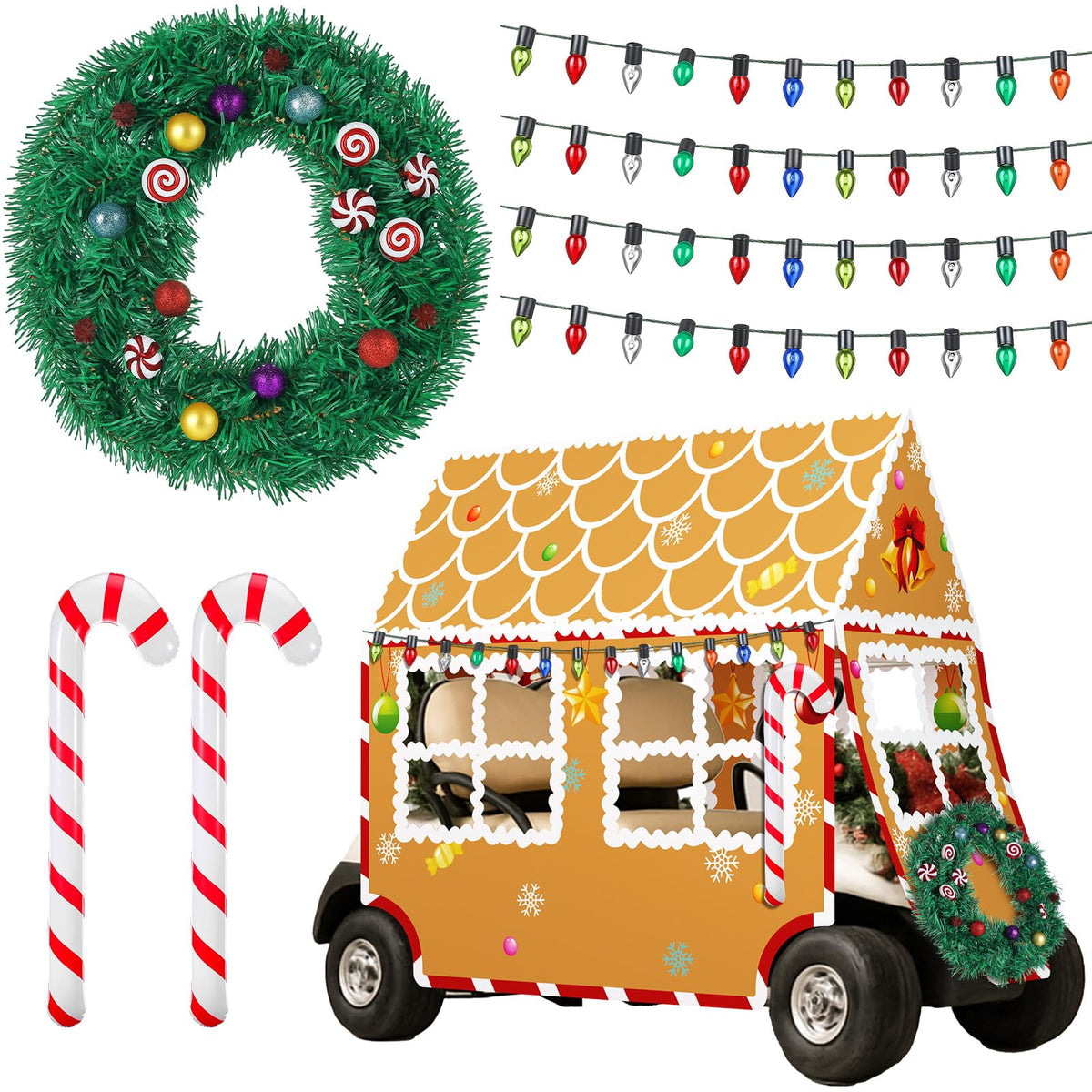 Suncalla gingerbread house golf cart decorations brighten your ride with festive charm