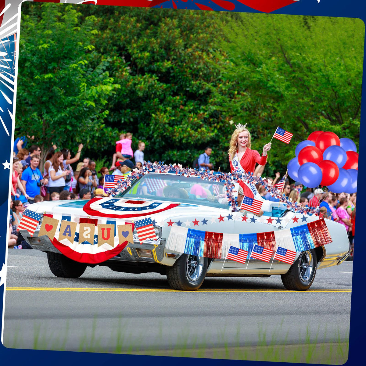 Suncalla Independence Day flag disc wheel decor boosts parade visibility.