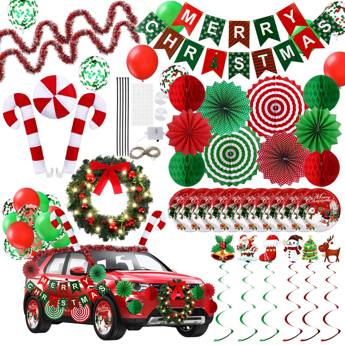 Suncalla LED Christmas car wreath adds festive glow to any golf cart.