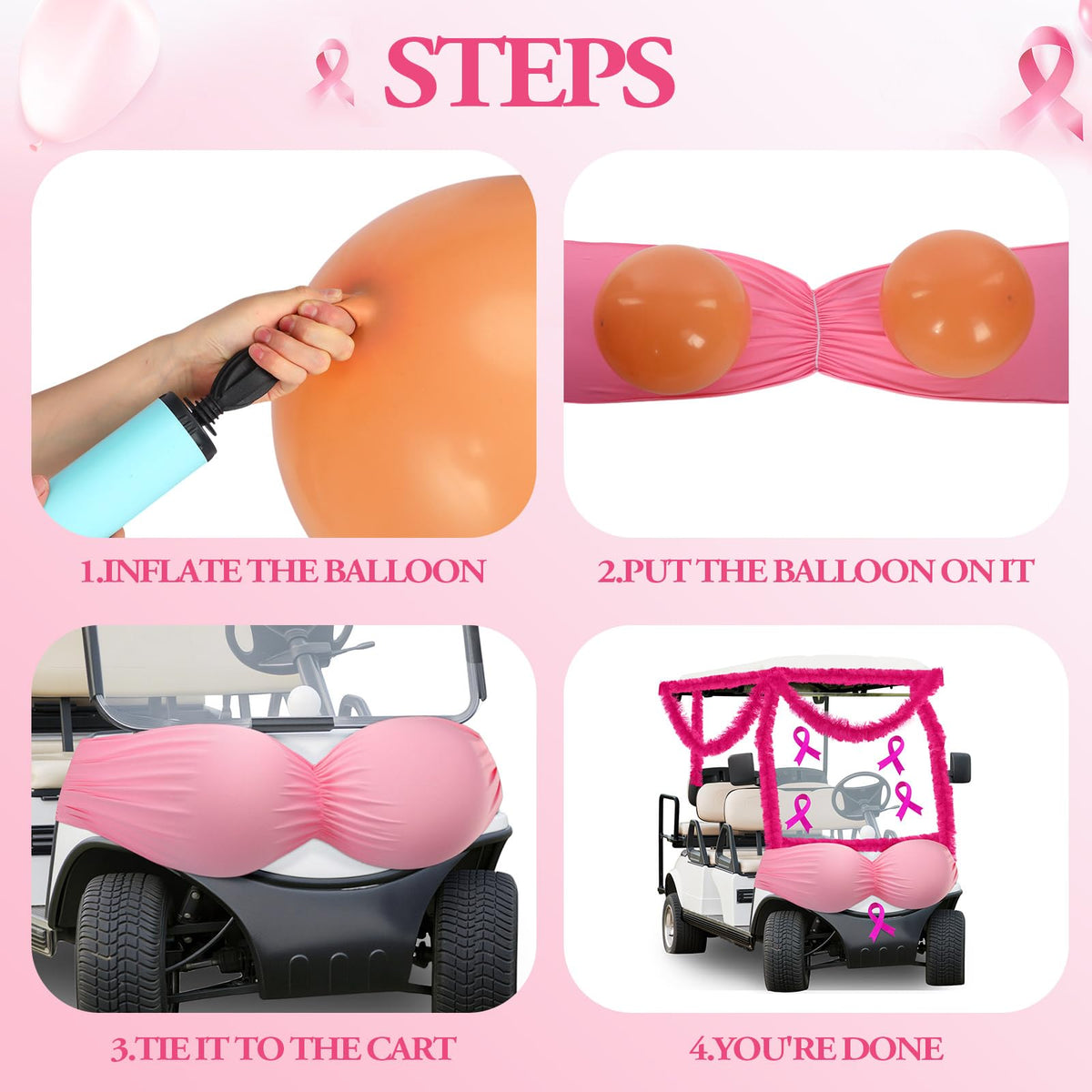 Suncalla pink latex balloons brighten the golf cart display