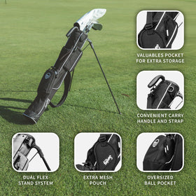 Sunday Golf bag with built-in carry handle and strap for easy transport.