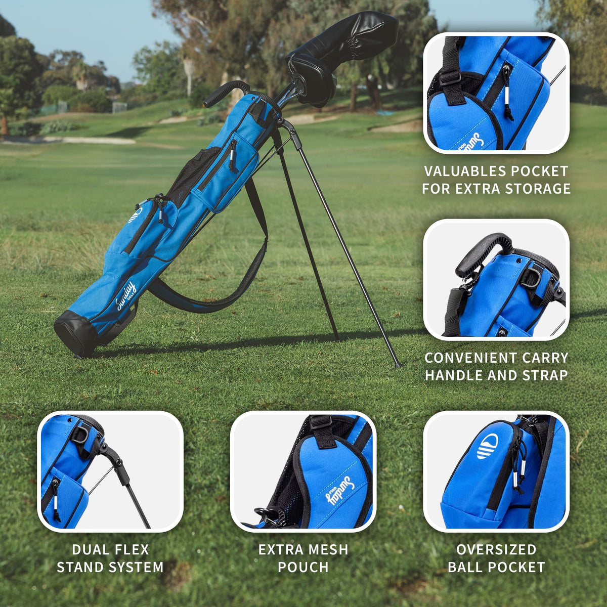Sunday Golf bag built-in carry handle and strap for convenient transport