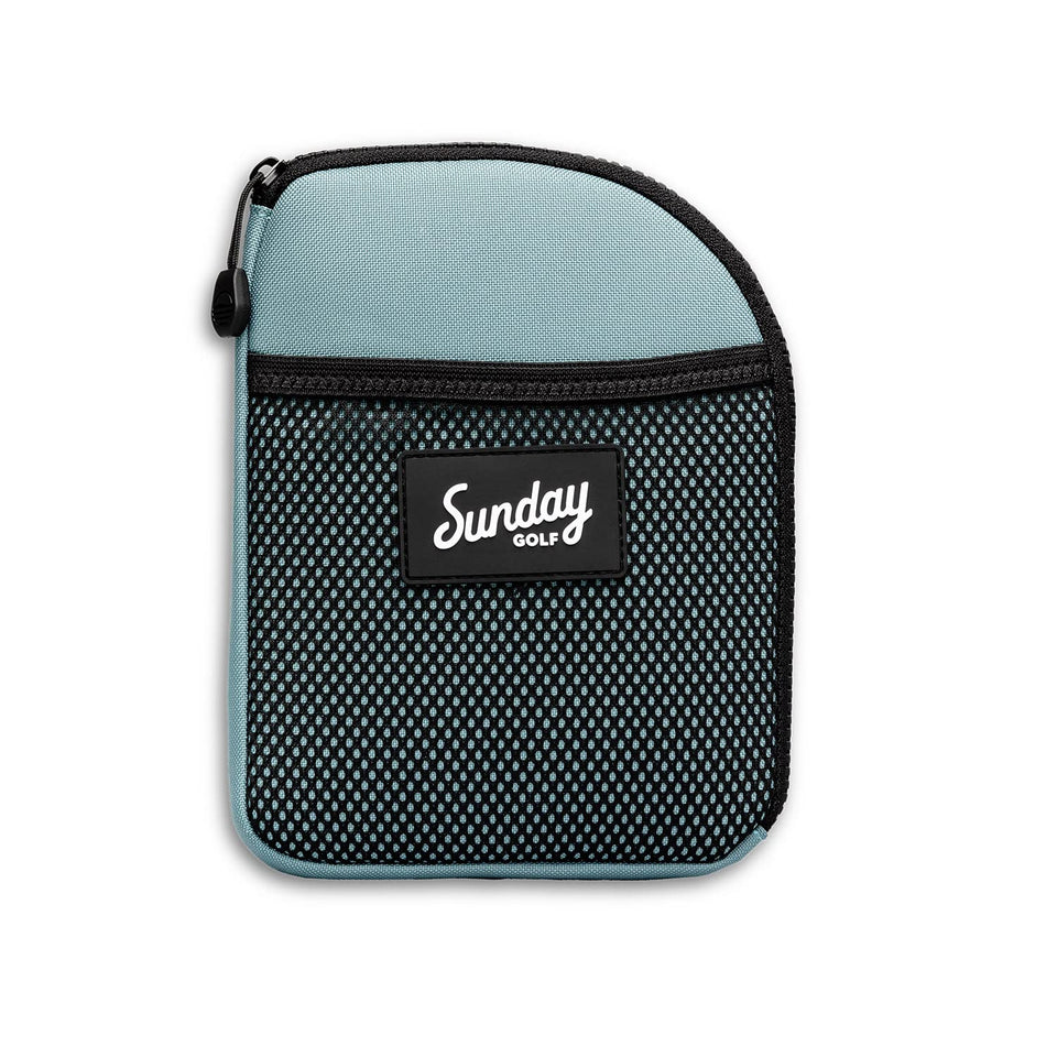 Sunday Golf Golf Valuables Pouch Seafoam clipped to bag for quick on-course access.