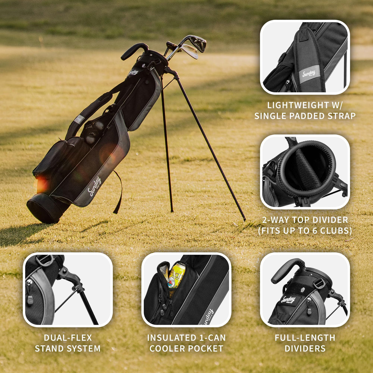 Sunday Golf Loma bag ideal for driving range with compact club layout.