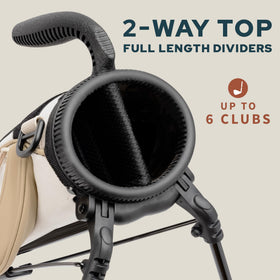 Sunday Golf Loma Bag stand deployed reveals stable, hands-free support on the range