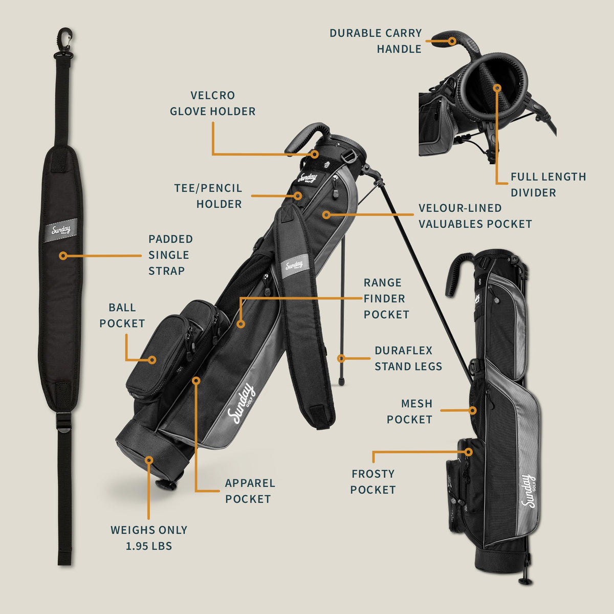 Sunday Golf Loma bag with strap and handle for quick on-course transitions.