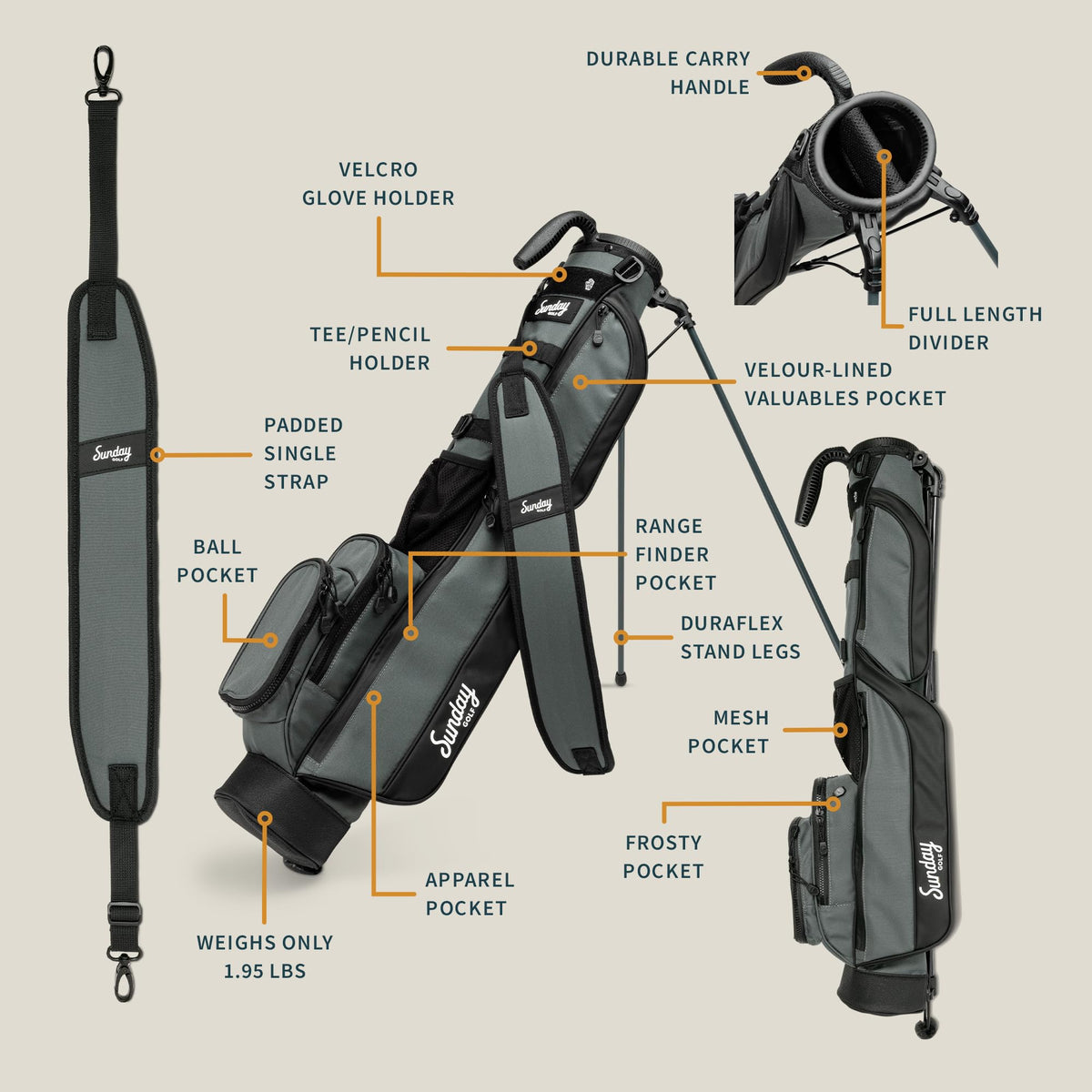 Sunday Golf Loma bag strap and handle for comfortable transport