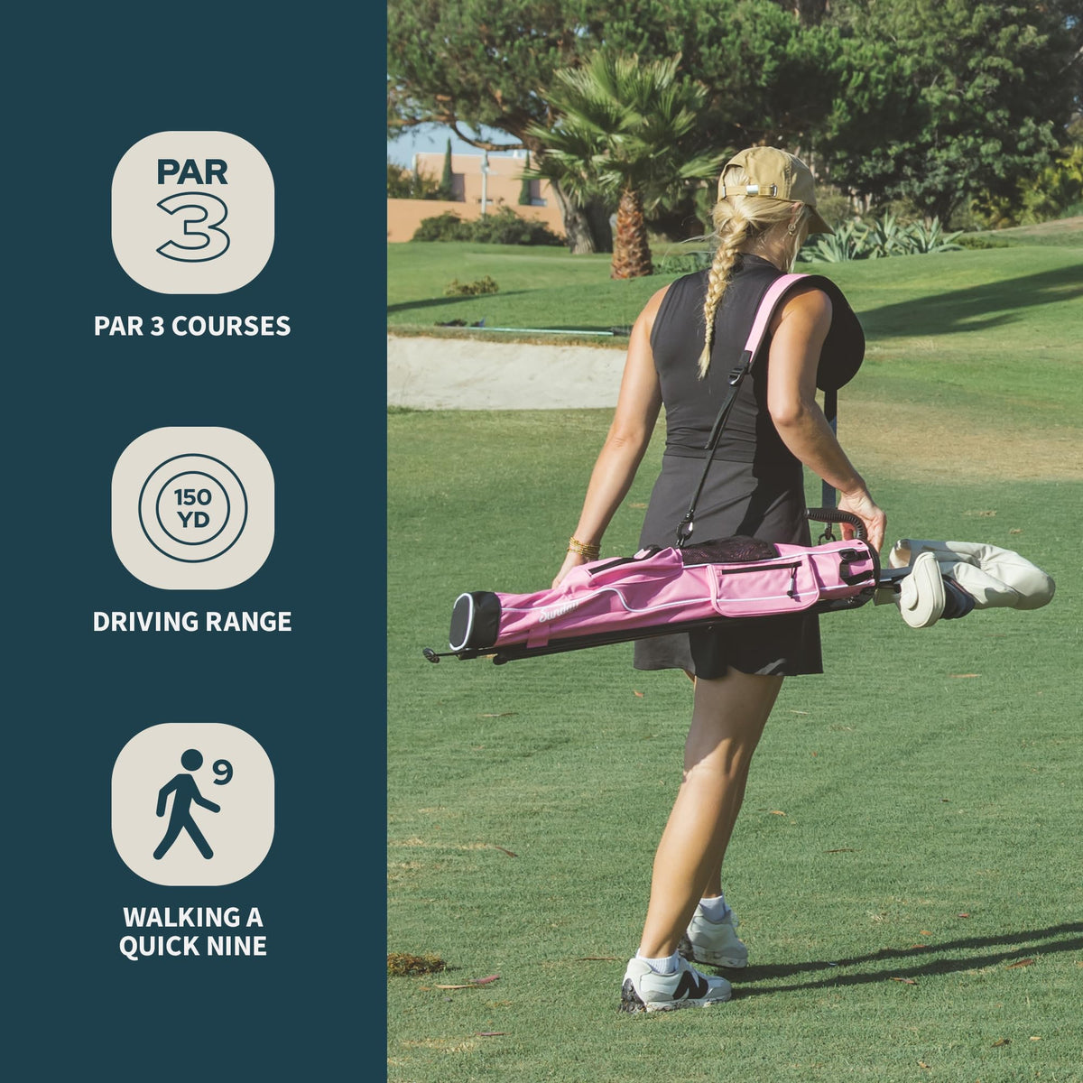 Sunday Golf bag showing 6-7 club capacity for compact play