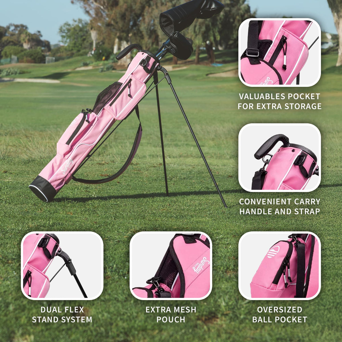 Sunday Golf lightweight bag weighing 1.95 pounds for effortless carrying