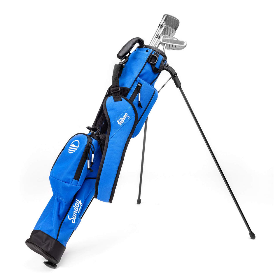 Sunday Golf original lightweight stand bag ready for easy transport on a cart
