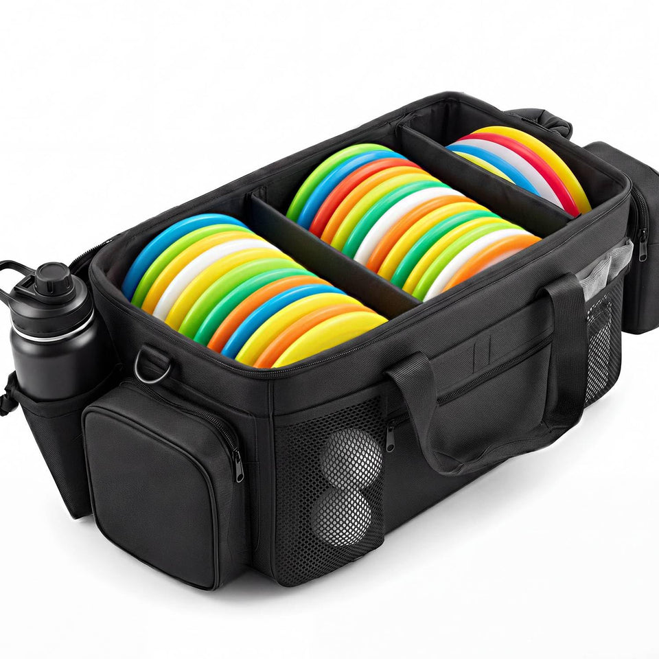 Sunnymove disc golf storage bag with lid and dividers for organized transport