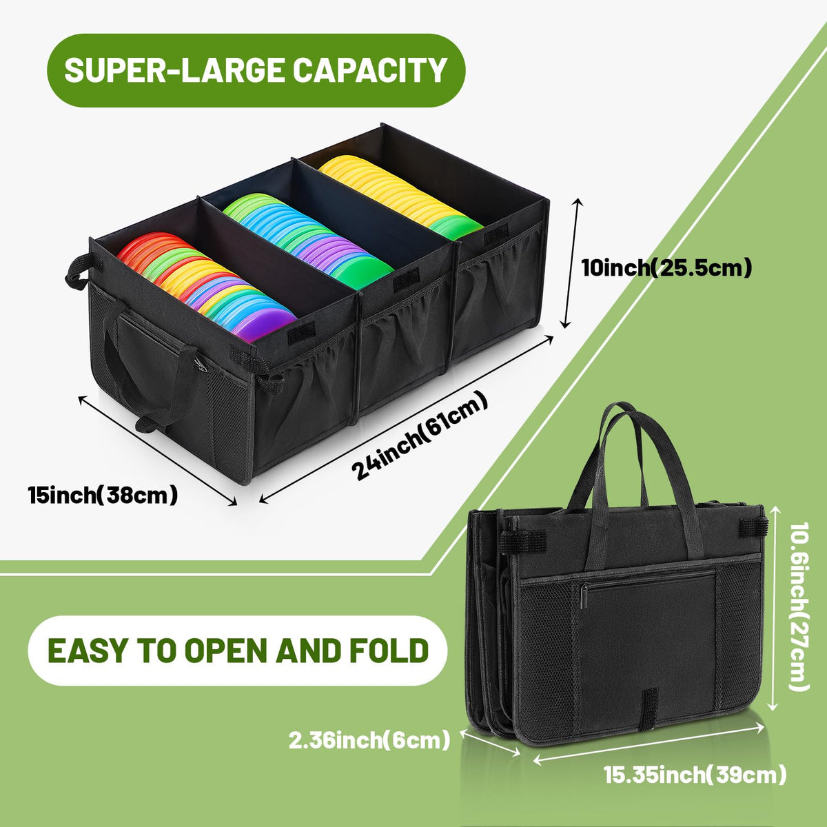 Sunnymove folded-compact bag demonstrates easy transport and space-saving storage.