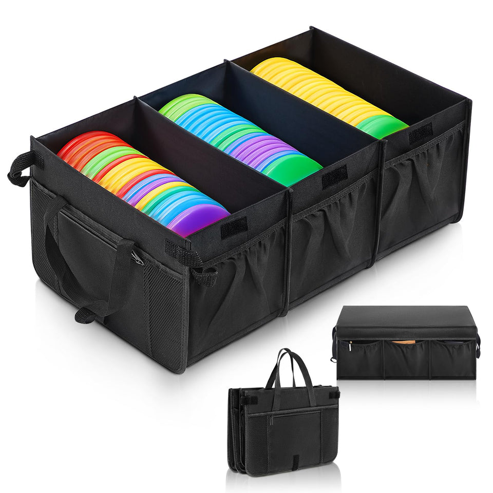 Sunnymove disc golf storage bag demonstrates full capacity with three dividers for 72–80 discs.