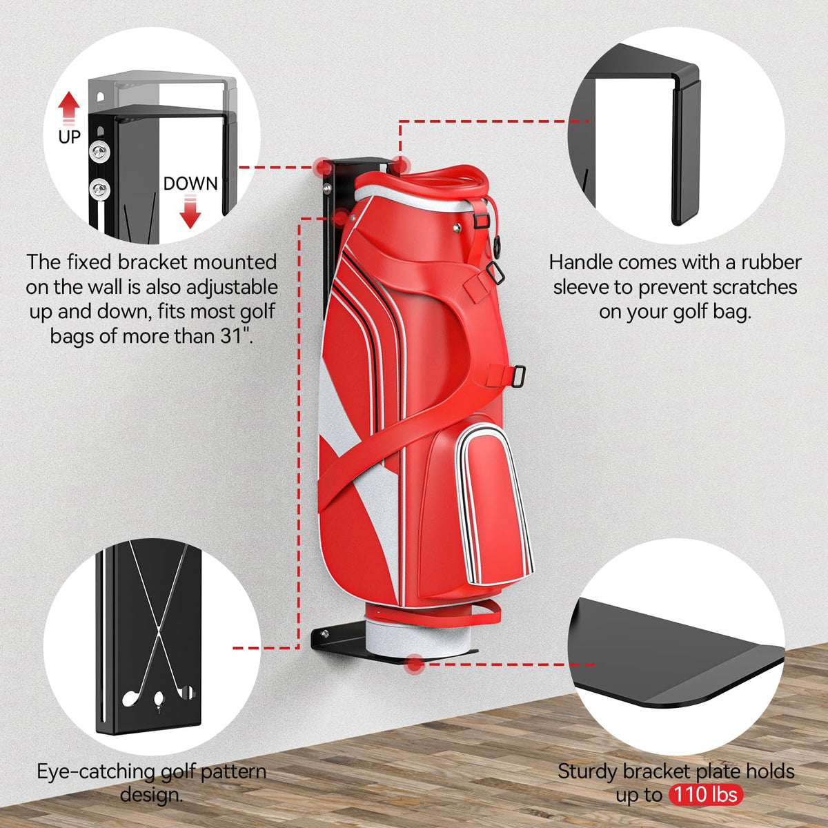 SUNSHINE FARMRE sturdy steel golf bag hanger supports up to 110 lbs