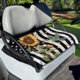 Suobstales seat cover with American flag hummingbird sunflower print, front view, adds style and protection.
