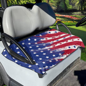 Suobstales American flag print golf cart seat cover enhances style while protecting seats.