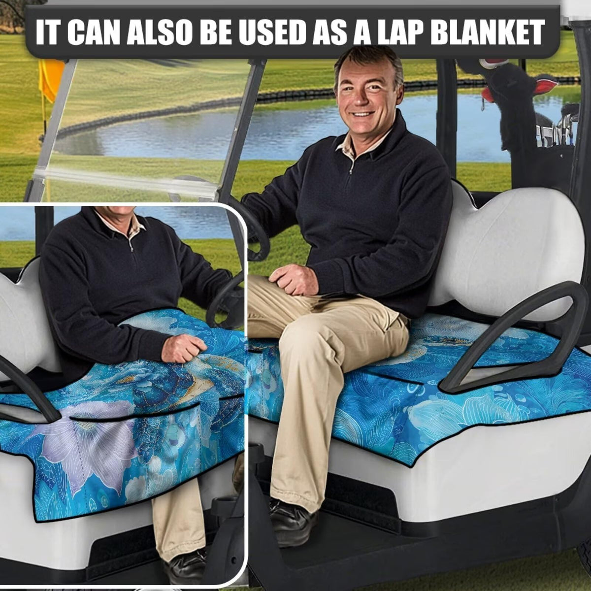 Suobstales Blue Turtle Flower Seat Cover protects seats from dust and sweat