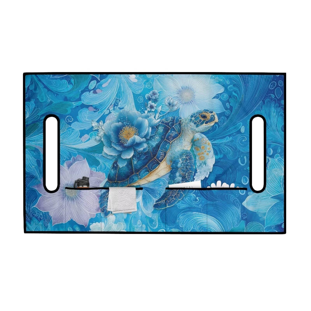 Suobstales Blue Turtle Flower Seat Cover pocket area for organized storage on cart