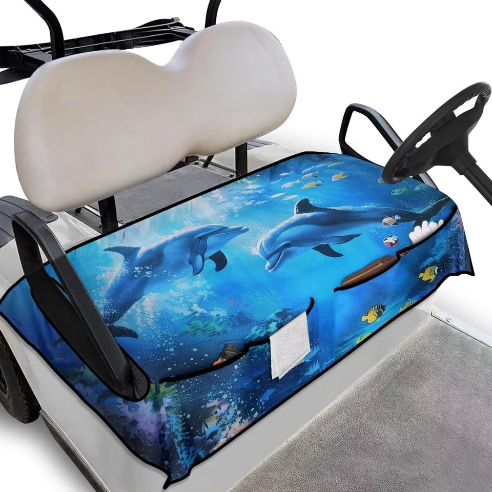 Suobstales dolphin-pattern golf cart seat cover in blue; protection and style for seats