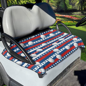 Suobstales golf cart seat cover with American flag print enhances style and protection.