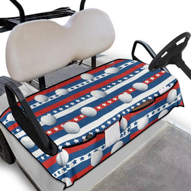 Suobstales golf cart seat cover with American flag stripe protects seats in all weather.