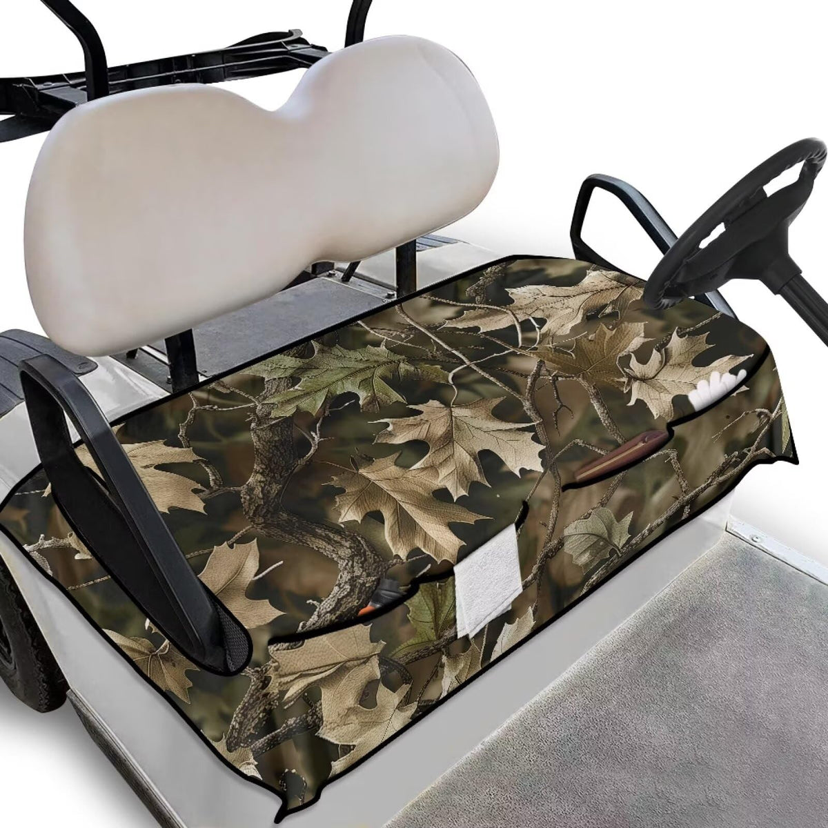 Suobstales hunting camo seat cover universal fit for two-seat carts in all-weather comfort.