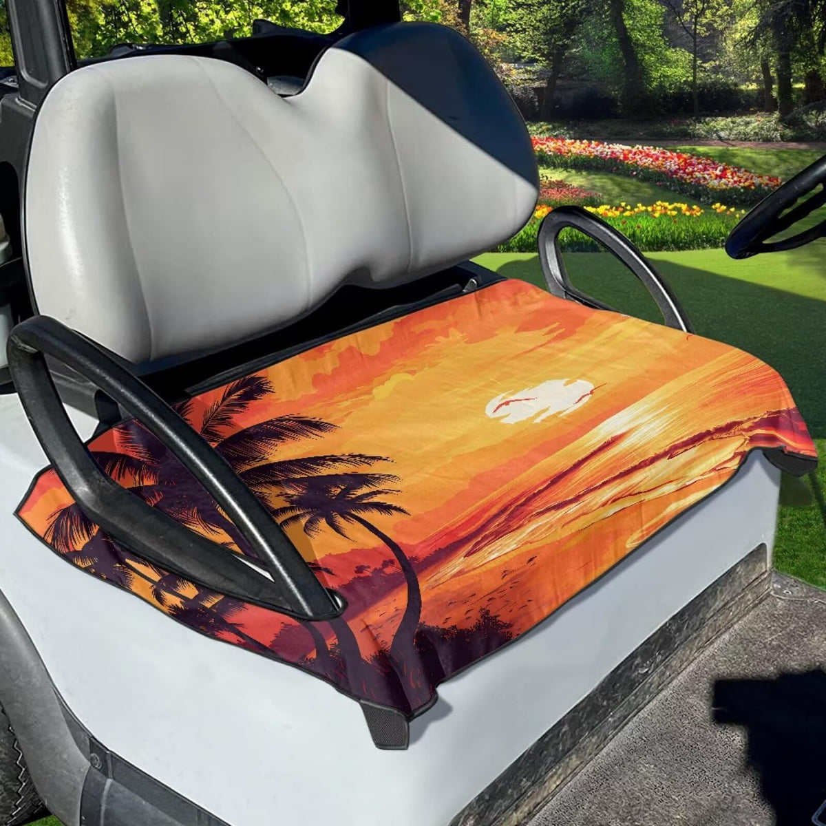 Suobstales palm tree sunset seat cover adds style and protects seats from dust.