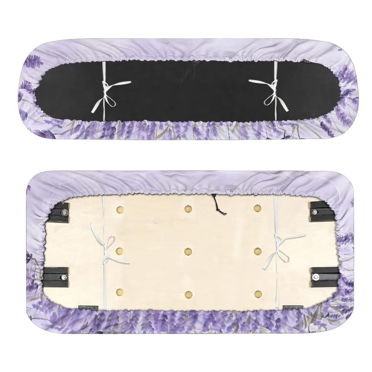 Suobstales front seat cover with lavender pattern shields against stains and wear.