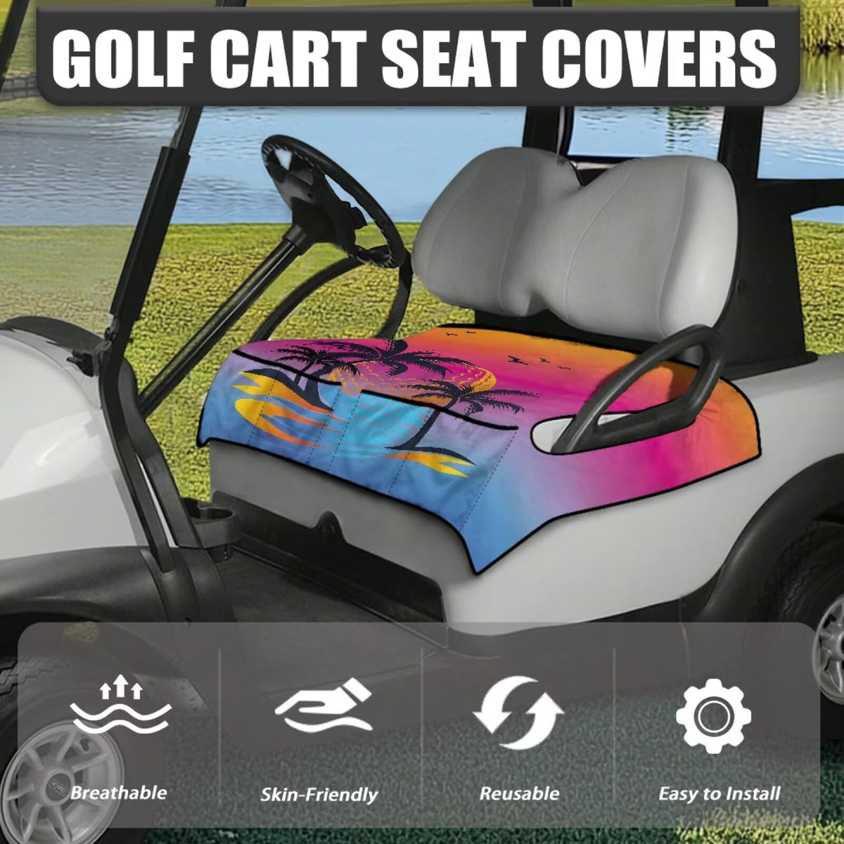 Suobstales seat cover installation holes demonstrate quick tool-free setup over armrests.