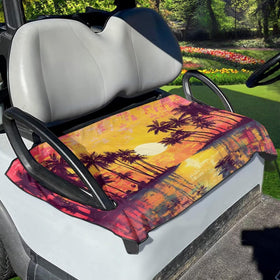 Suobstales tropical palm tree sunset print seat cover enhances summer golf cart comfort.