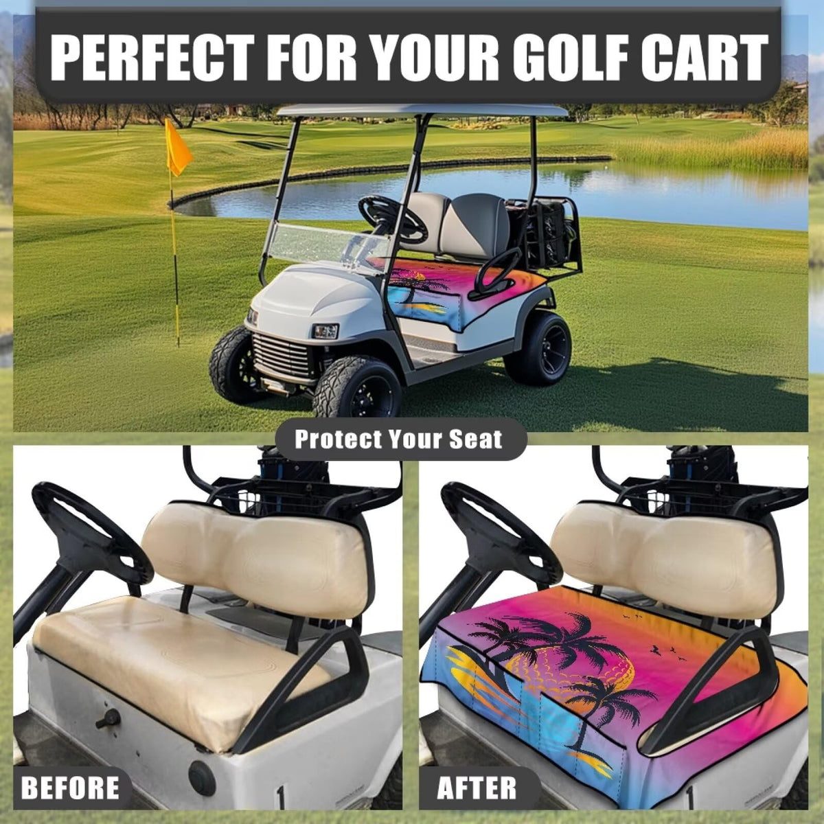 Suobstales universal-fit 2-seat cart cover suits EZGO, Yamaha, and Club Car models.