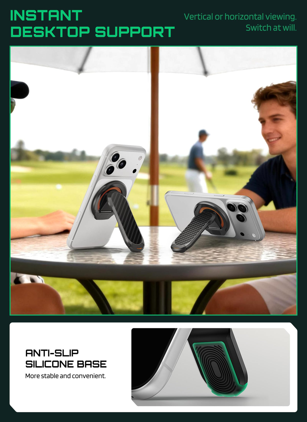 Close-up of SUPCASE magnets on the golf cart phone holder for stable grip