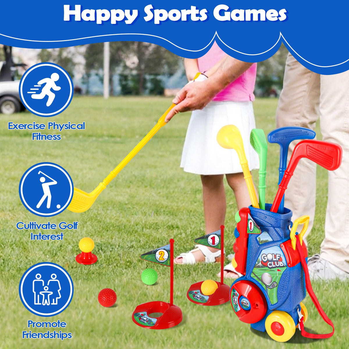 Soft golf mat provides a safe indoor practice surface for kids
