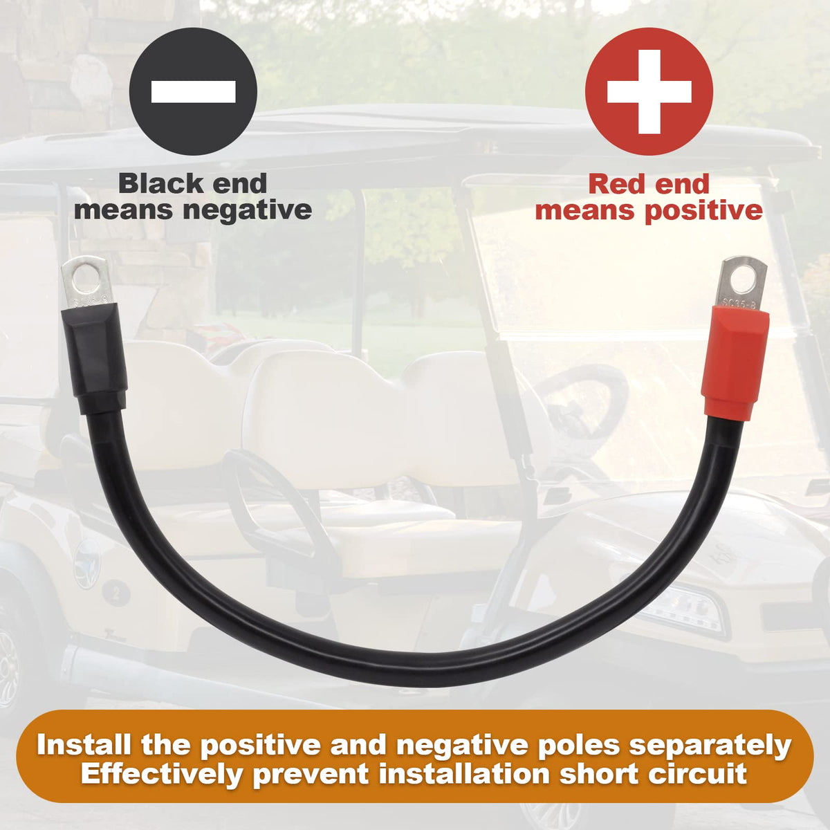 Superbobi golf cart cables 15-inch black close-up with protective PVC insulation