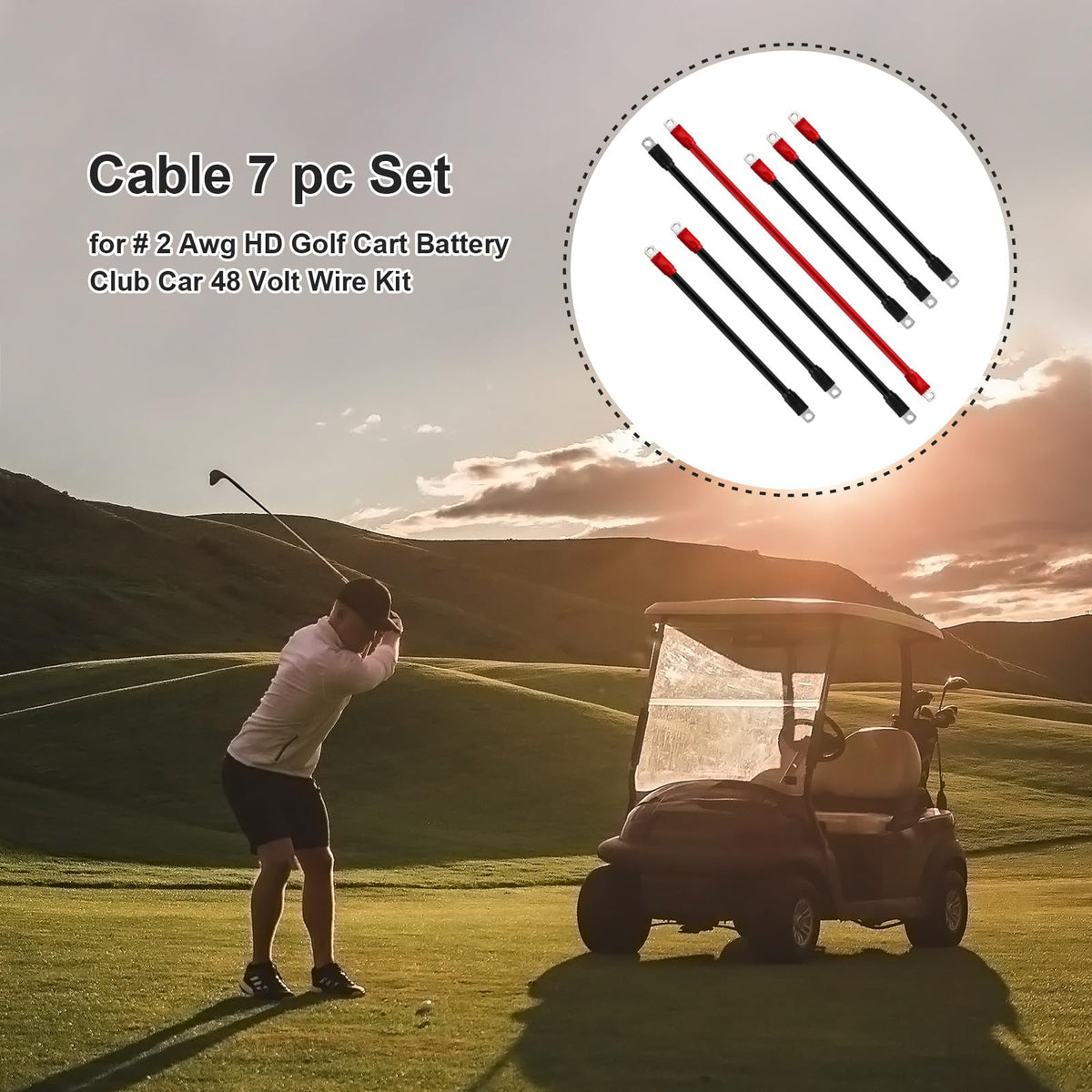 Superbobi golf cart cables 27-inch red close-up showing polarity labeling