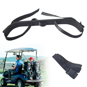 Bag retainer strap securing golf bags during ride