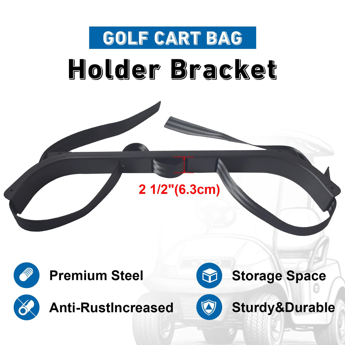 EZGO-compatible bag holder bracket mounted on rear seat