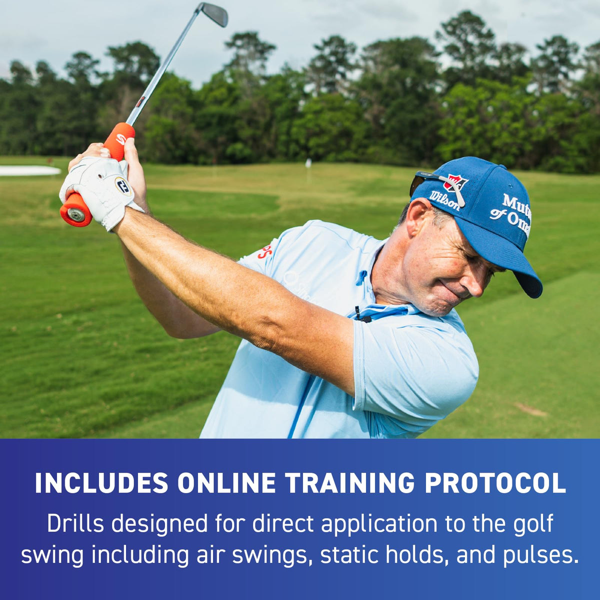 Used during swing practice to support consistency and tempo with the Squeeze.