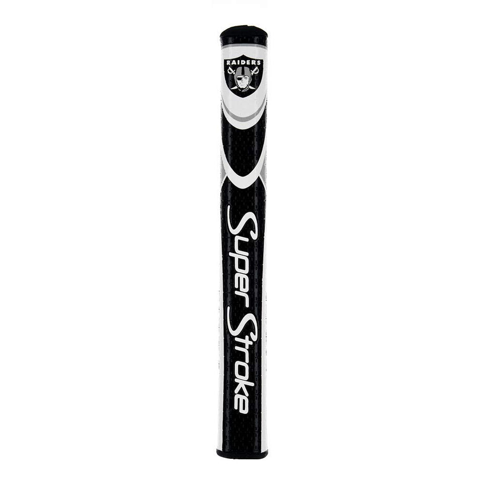 SuperStroke NFL Oakland Raiders Mid Slim 2.0 grip front-angle shows balanced stroke potential