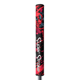 SuperStroke Tour 2.0 Deadpool grip in-hand on green emphasizes bold branding.