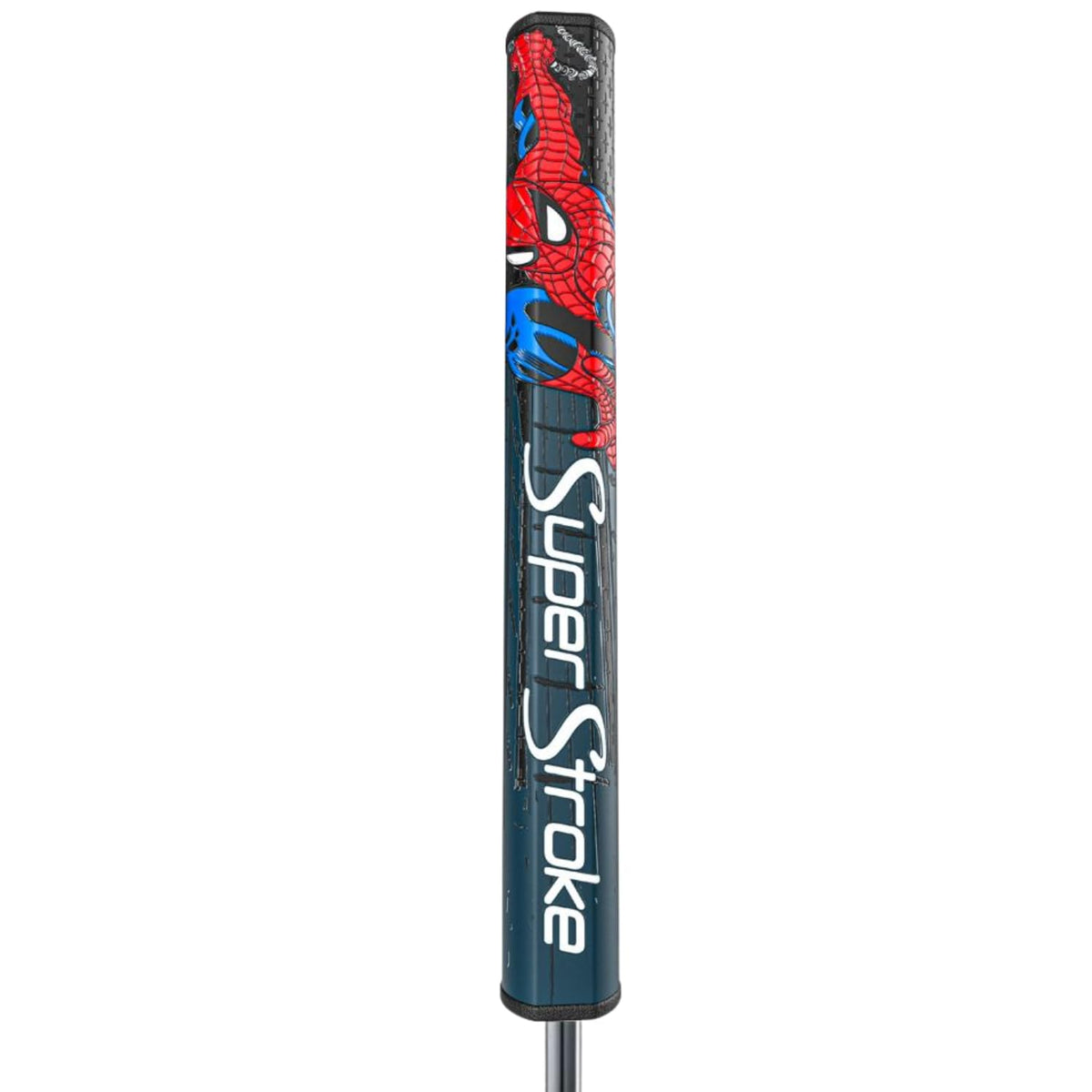 SuperStroke Tour 2.0 Spider-Man grip front view with bold branding and tactile feel for improved control.