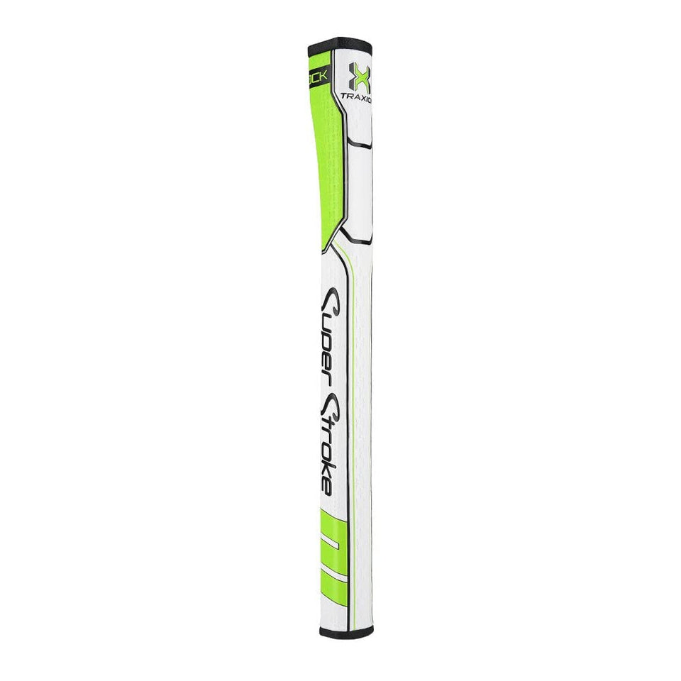 SuperStroke Traxion WristLock grip front view in green/white, enhancing feel and control.