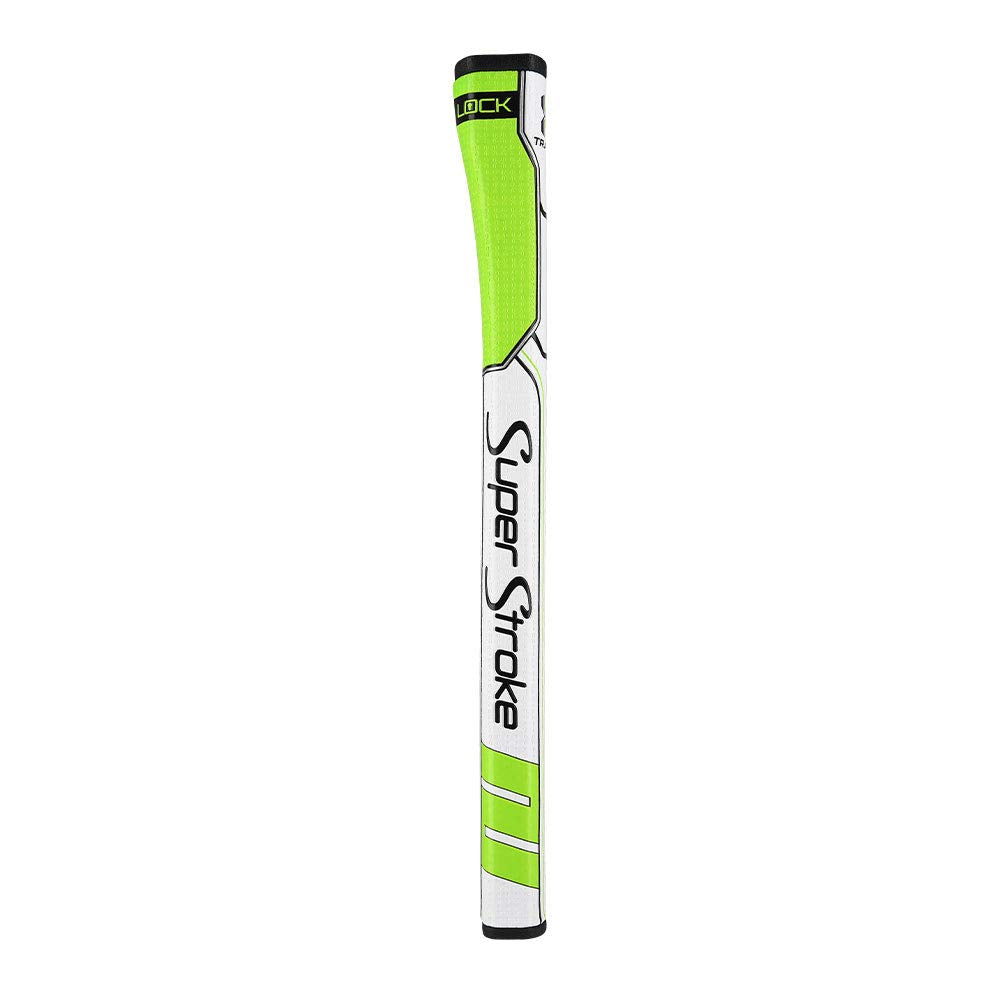 SuperStroke Traxion WristLock grip side profile in green/white, highlighting even pressure design.